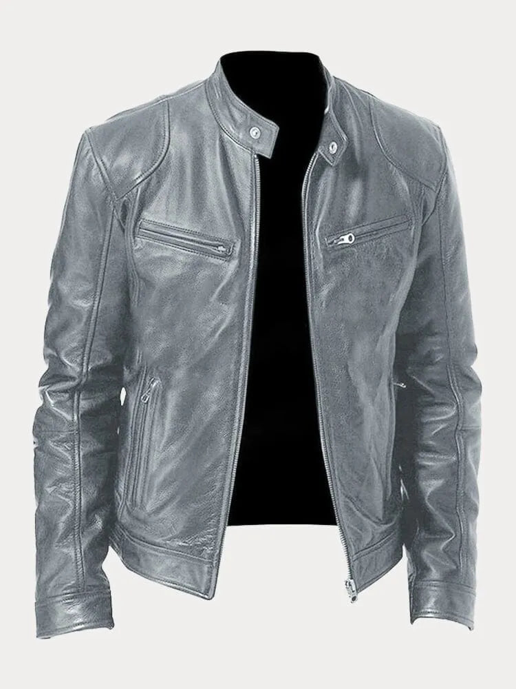 Tyler | Elegant Leather Bomber Jacket with Snap Collar Detail