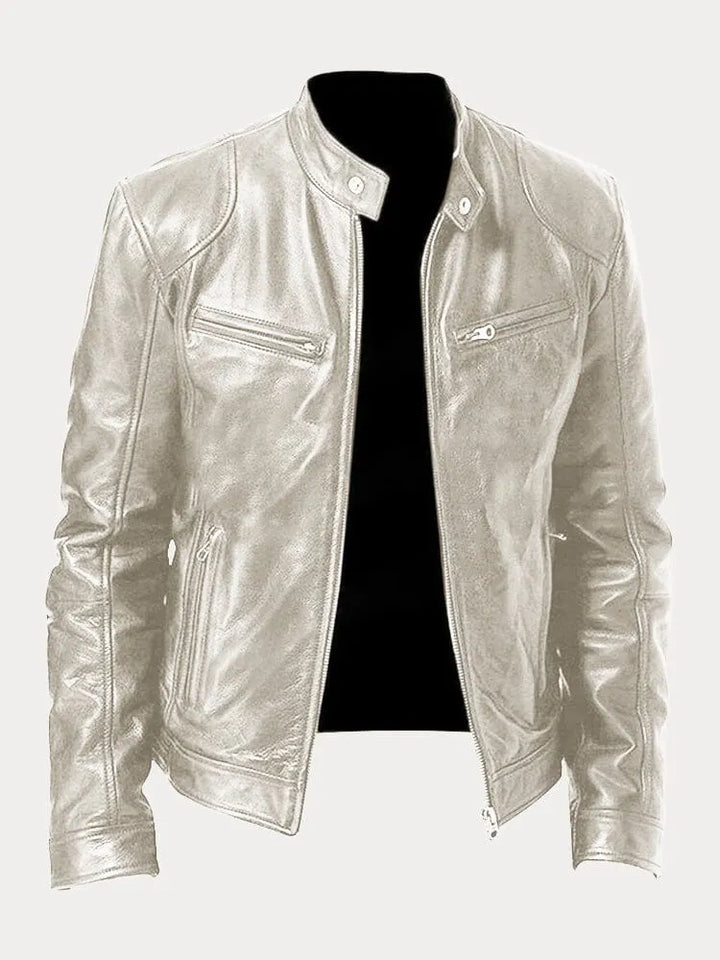 Tyler | Elegant Leather Bomber Jacket with Snap Collar Detail