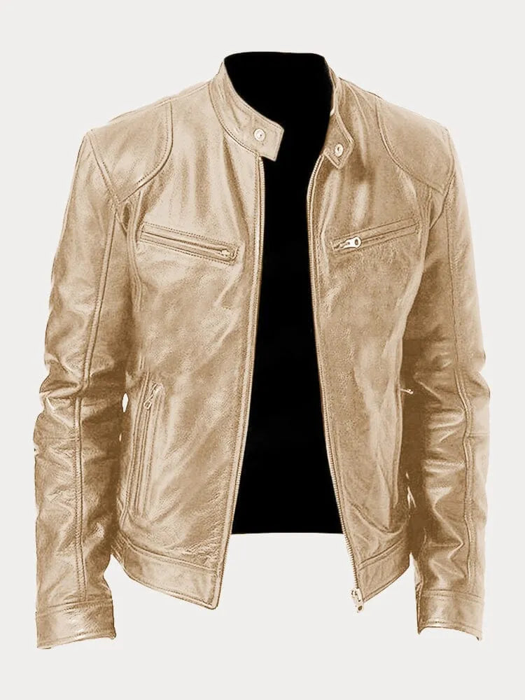 Tyler | Elegant Leather Bomber Jacket with Snap Collar Detail