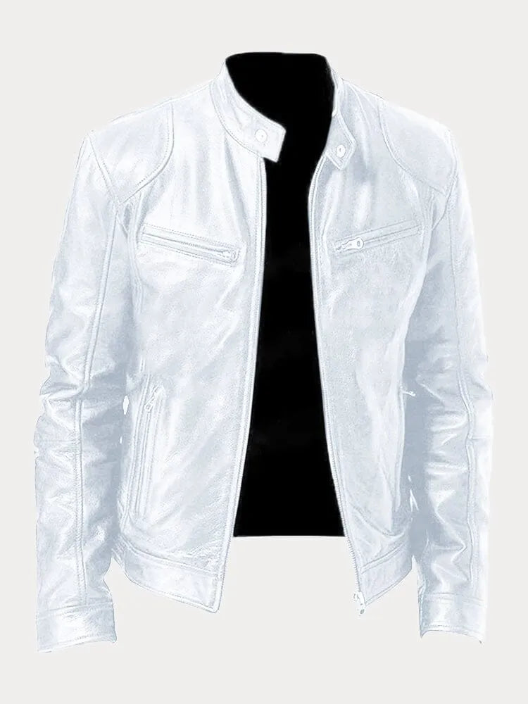 Tyler | Elegant Leather Bomber Jacket with Snap Collar Detail
