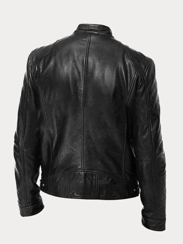 Tyler | Elegant Leather Bomber Jacket with Snap Collar Detail