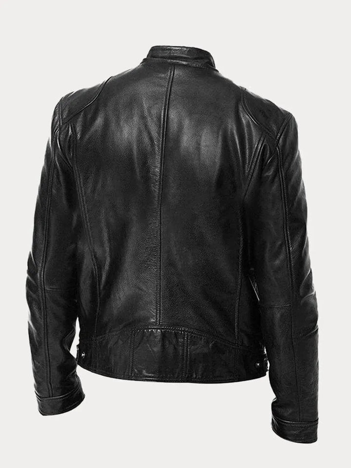 Tyler | Elegant Leather Bomber Jacket with Snap Collar Detail