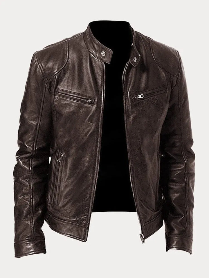 Tyler | Elegant Leather Bomber Jacket with Snap Collar Detail