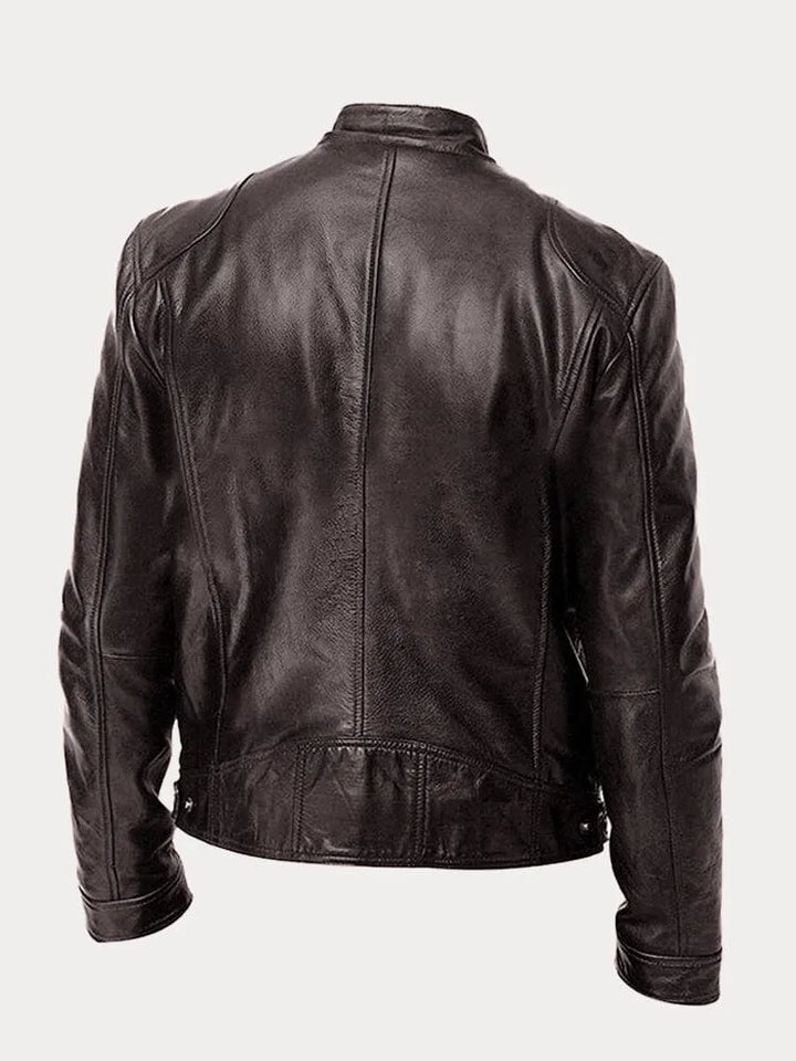 Tyler | Elegant Leather Bomber Jacket with Snap Collar Detail