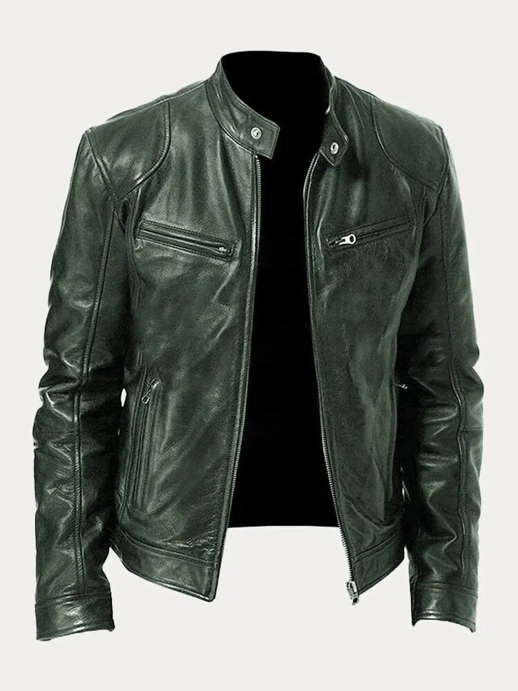 Tyler | Elegant Leather Bomber Jacket with Snap Collar Detail