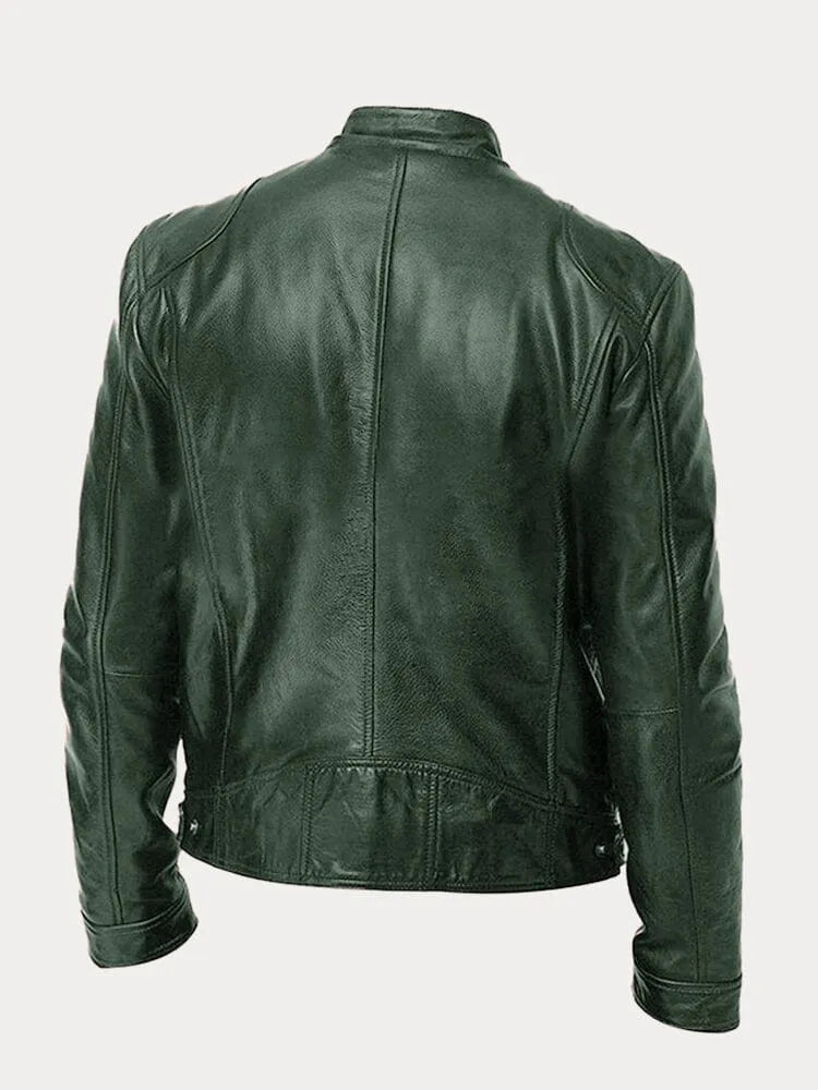 Tyler | Elegant Leather Bomber Jacket with Snap Collar Detail