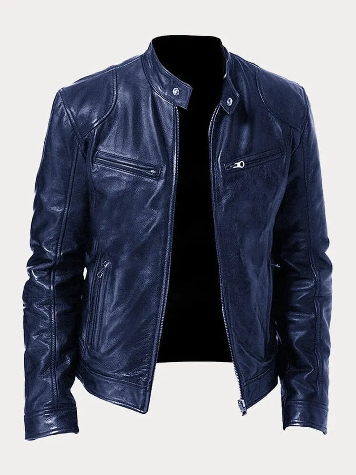 Tyler | Elegant Leather Bomber Jacket with Snap Collar Detail