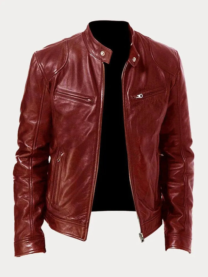 Tyler | Elegant Leather Bomber Jacket with Snap Collar Detail