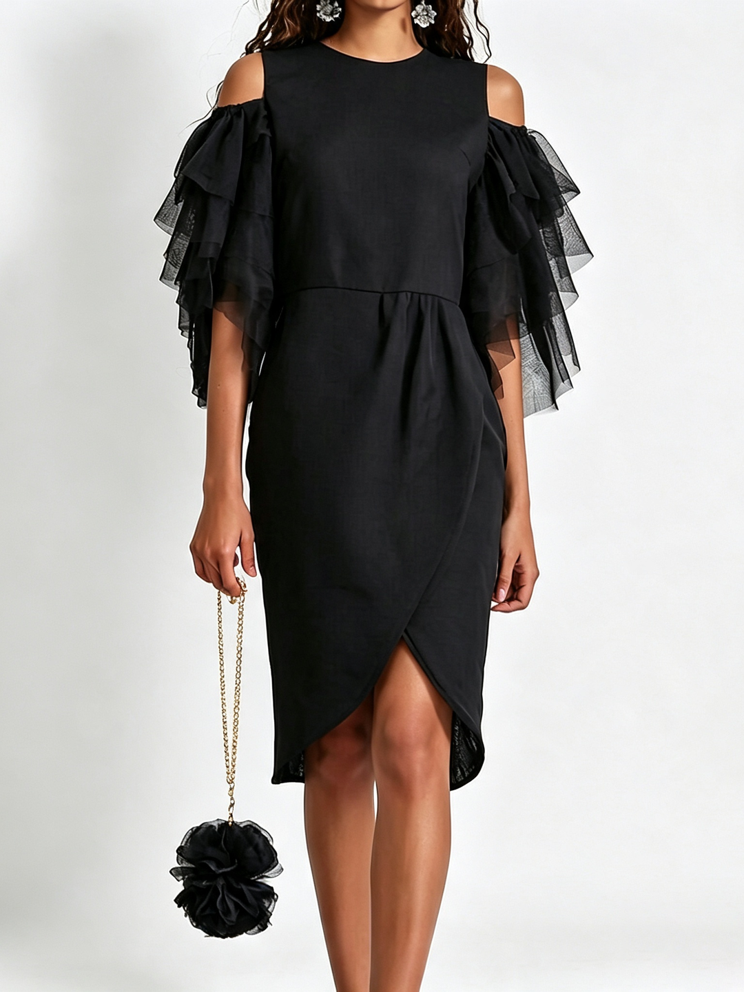 Victoria | Classic Cold Shoulder Ruffle Sleeve Holiday Dress
