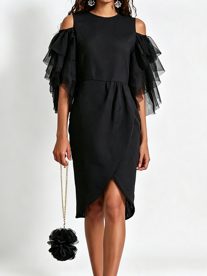 Victoria | Classic Cold Shoulder Ruffle Sleeve Holiday Dress