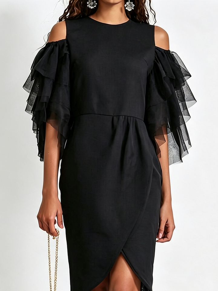 Victoria | Classic Cold Shoulder Ruffle Sleeve Holiday Dress