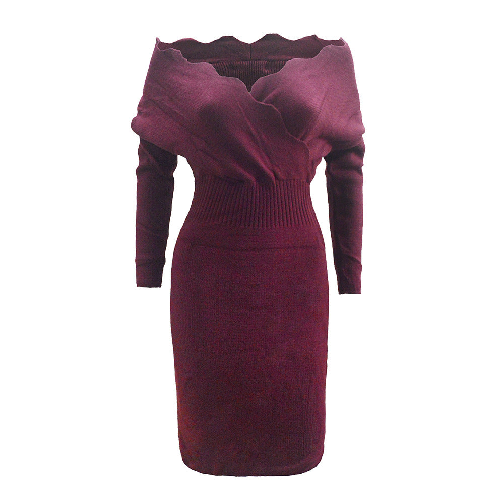 Virginia | Stylish Ribbed Off-Shoulder Long Sleeve Midi Dress