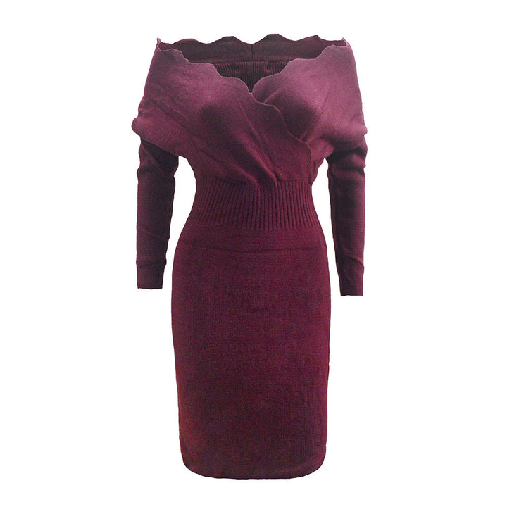 Virginia | Stylish Ribbed Off-Shoulder Long Sleeve Midi Dress
