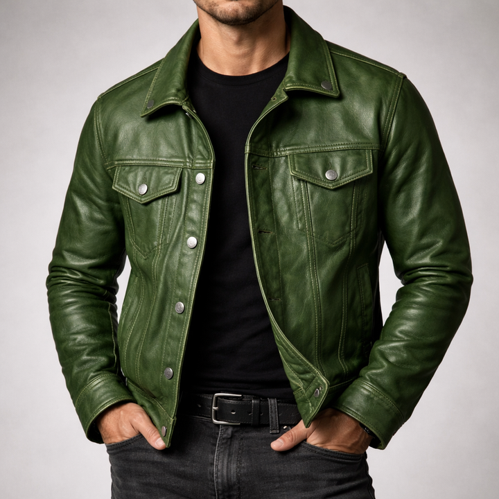 Zachary | Elegant Trucker Style Leather Jacket for Men