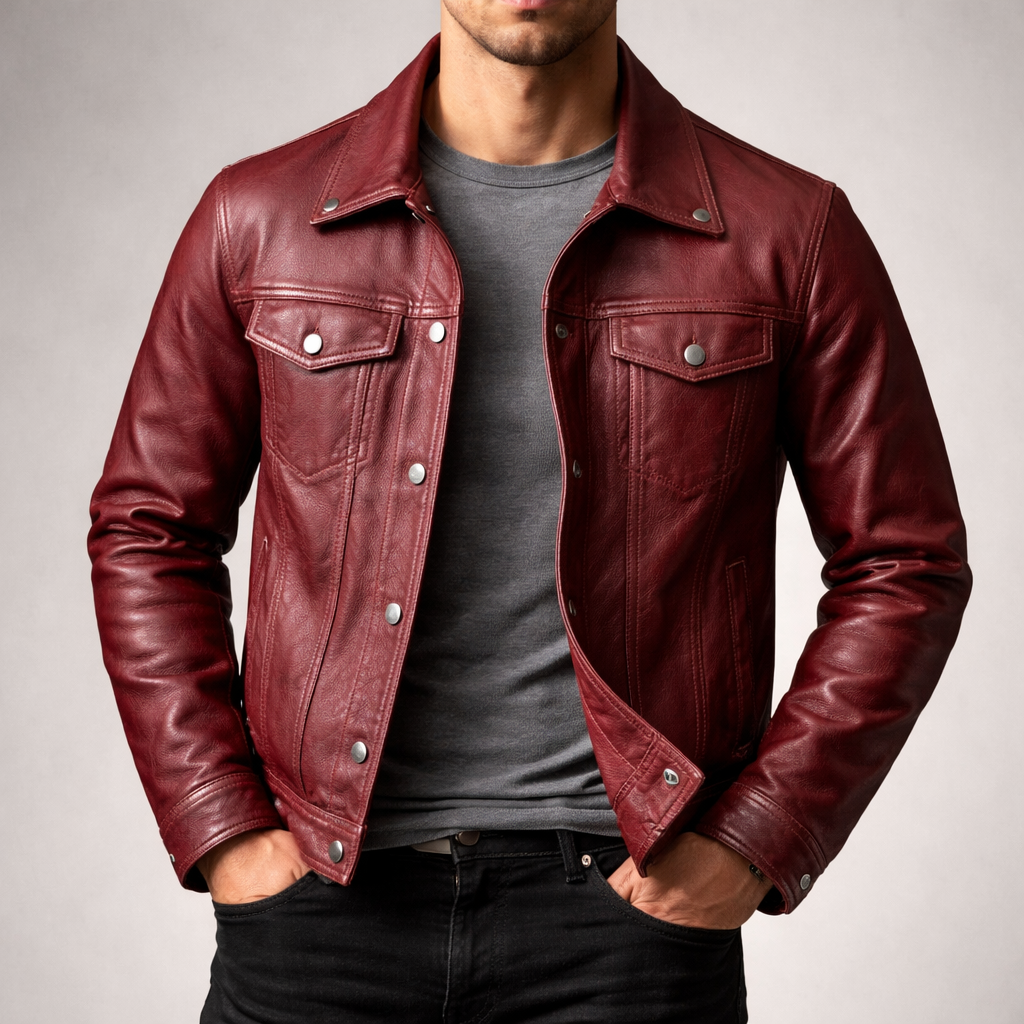 Zachary | Elegant Trucker Style Leather Jacket for Men