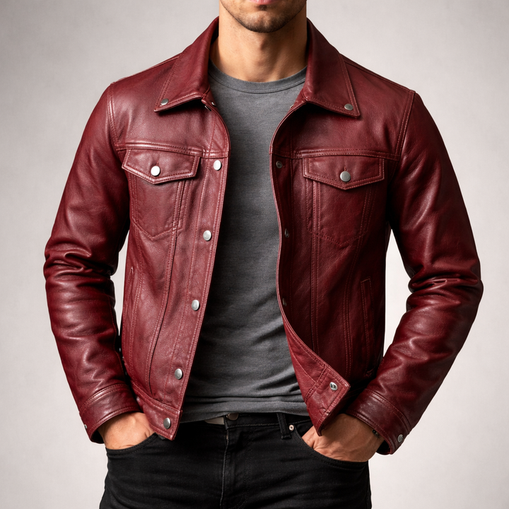 Zachary | Elegant Trucker Style Leather Jacket for Men
