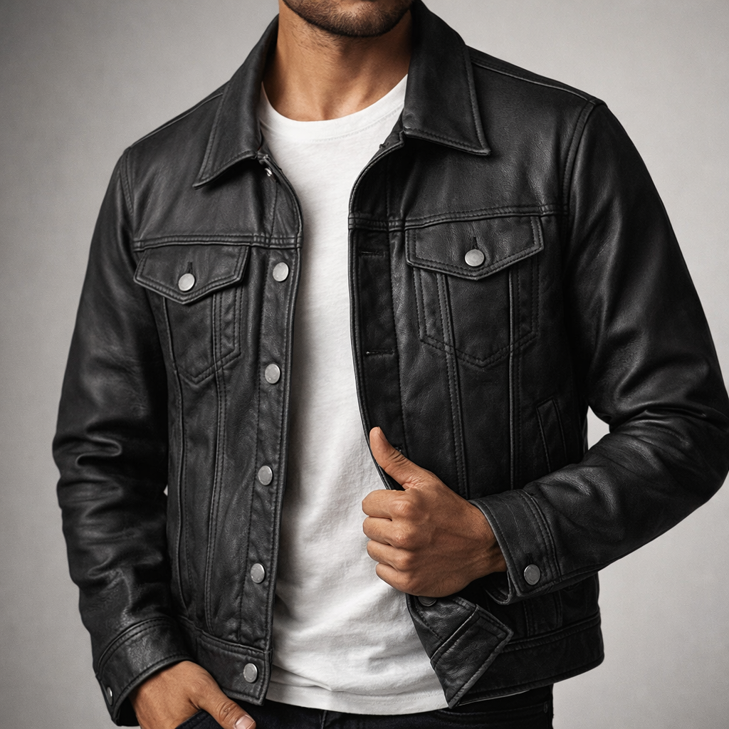 Zachary | Elegant Trucker Style Leather Jacket for Men
