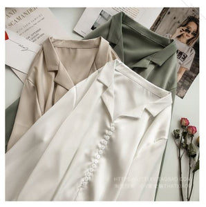 New Solid Hong Kong Style Silk Satin Long-sleeved Shirt