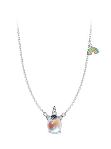 Unicorn Moon Stone Silver Necklace Set