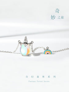 Unicorn Moon Stone Silver Necklace Set