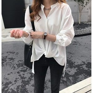 Plus Size Simple Long-sleeved Top Loose Shirt