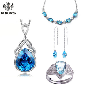 Blue Topaz Water Drop Sapphire Jewelry Set