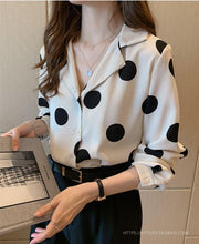 Load image into Gallery viewer, Polka Dot Hong Kong Style Chiffon Long-sleeved Shirt
