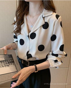 Polka Dot Hong Kong Style Chiffon Long-sleeved Shirt