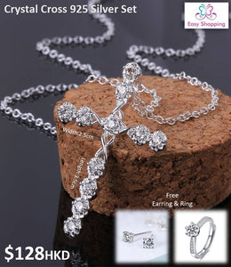 Crystal Cross 925 Silver Set