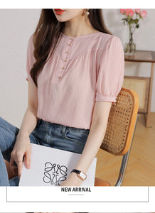 Korean version loose and thin temperament casual Japanese small round neck slim shirt women