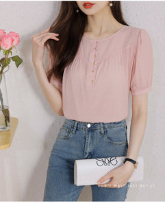 Korean version loose and thin temperament casual Japanese small round neck slim shirt women