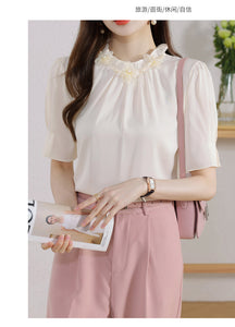 Short-sleeved chiffon shirt temperament thin top stand collar western style small shirt