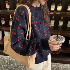 Japanese Style Cherry Jacquard Sweater Jacket