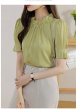 Load image into Gallery viewer, Short-sleeved chiffon shirt temperament thin top stand collar western style small shirt
