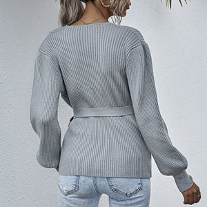 V-neck Pleated Long-sleeved Trendy Sweater Shirt
