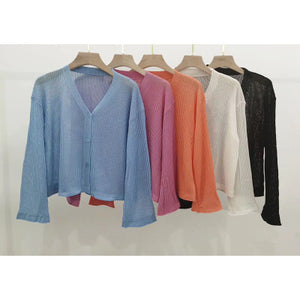 Summer Ice Silk Knitted Long-sleeved Cardigan