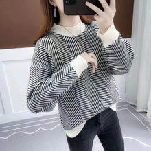 Load image into Gallery viewer, Loose Wild Striped Round Neck Lazy Style Sweater
