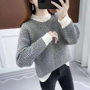 Loose Wild Striped Round Neck Lazy Style Sweater