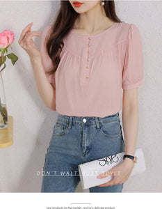 Korean version loose and thin temperament casual Japanese small round neck slim shirt women