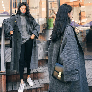 Mid-length Over-the-knee Woolen Loose Plaid Coat