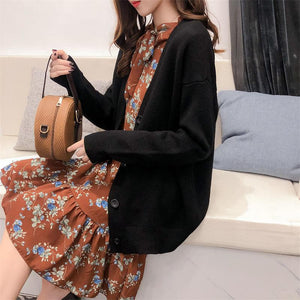 Korean Autumn V-neck Plus size Cardigan Jacket