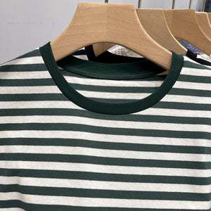 Striped short-sleeved t-shirt loose slimming cotton top