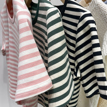 Load image into Gallery viewer, Striped short-sleeved t-shirt loose slimming cotton top
