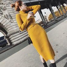 Load image into Gallery viewer, Turtleneck Long-sleeved Split Mid-length Dress
