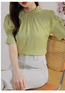 Short-sleeved chiffon shirt temperament thin top stand collar western style small shirt