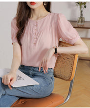 Load image into Gallery viewer, Korean version loose and thin temperament casual Japanese small round neck slim shirt women
