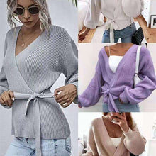 Load image into Gallery viewer, V-neck Pleated Long-sleeved Trendy Sweater Shirt
