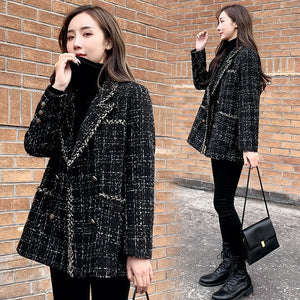 Celebrity Splicing Small Fragrant Woolen Coat