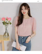 Load image into Gallery viewer, Korean version loose and thin temperament casual Japanese small round neck slim shirt women
