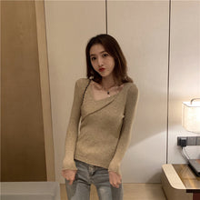 Load image into Gallery viewer, Cross V-neck Tight Fitting Clavicle Top Long-sleeved Sweater
